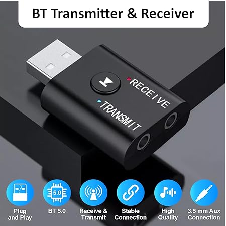 Bluetooth 5.0 2-in-1 Transmitter &amp; Receiver Converter – Wireless Audio Adapter for Car &amp; Home