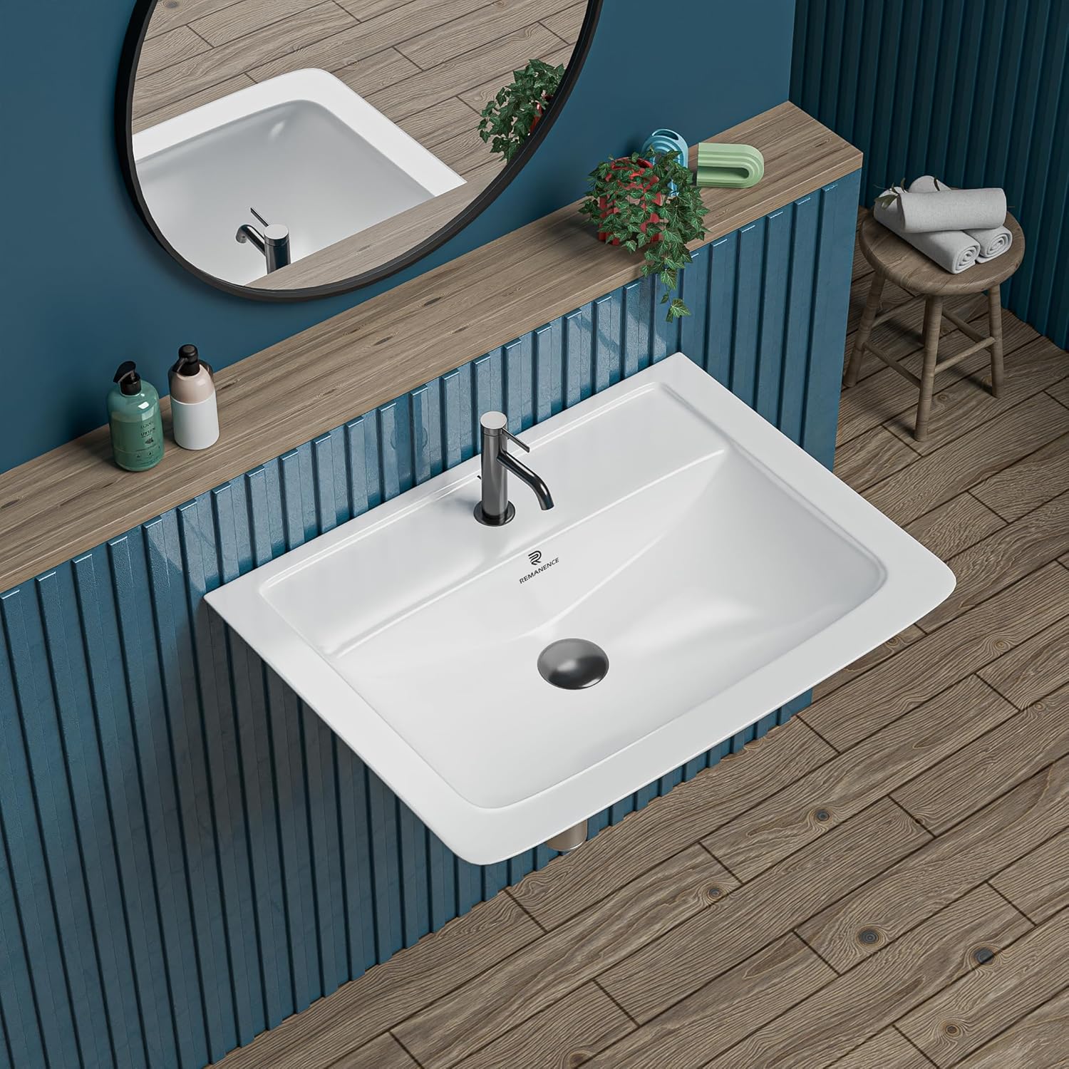 REMANENCE Ceramic Wall Hung Corner Wash Basin for Bathroom | Wall Mounted
