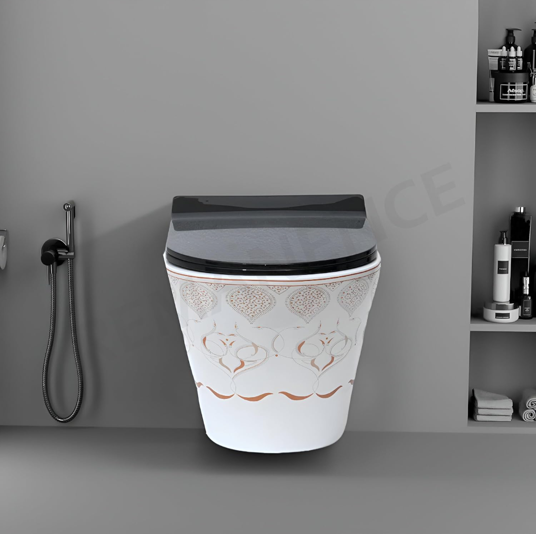 REMANENCE Ceramic Wall Mount Western Toilet Commode for Bathrooms