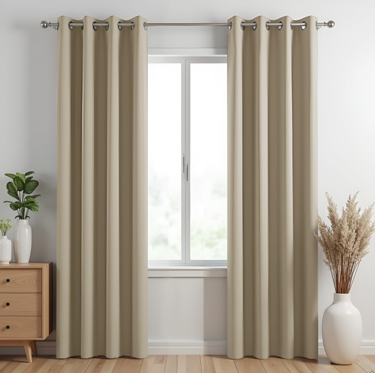 HOMEMONDE 70% Light Blocking Door 7 Feet Curtains - Heavy Faux Silk Blackout Drapes Set, Thermal Insulation, Hangs with Eyelet - (Desert Whisper - 84 Inches) | Solid