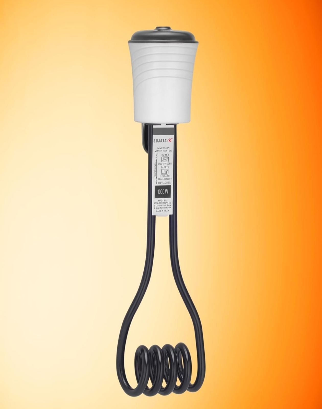 Sujata water heater rod | 2 years warranty | Immersion water heater with ARS coating, water proof, ISI certified (SIWH - 1000 watt)