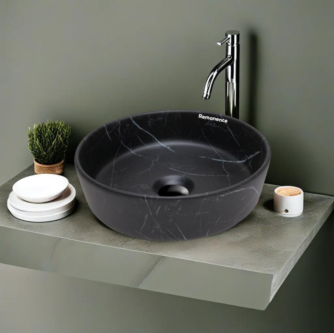 REMANENCE Round Countertop Wash Basin | Designer Table Top Bathroom Basin Sink