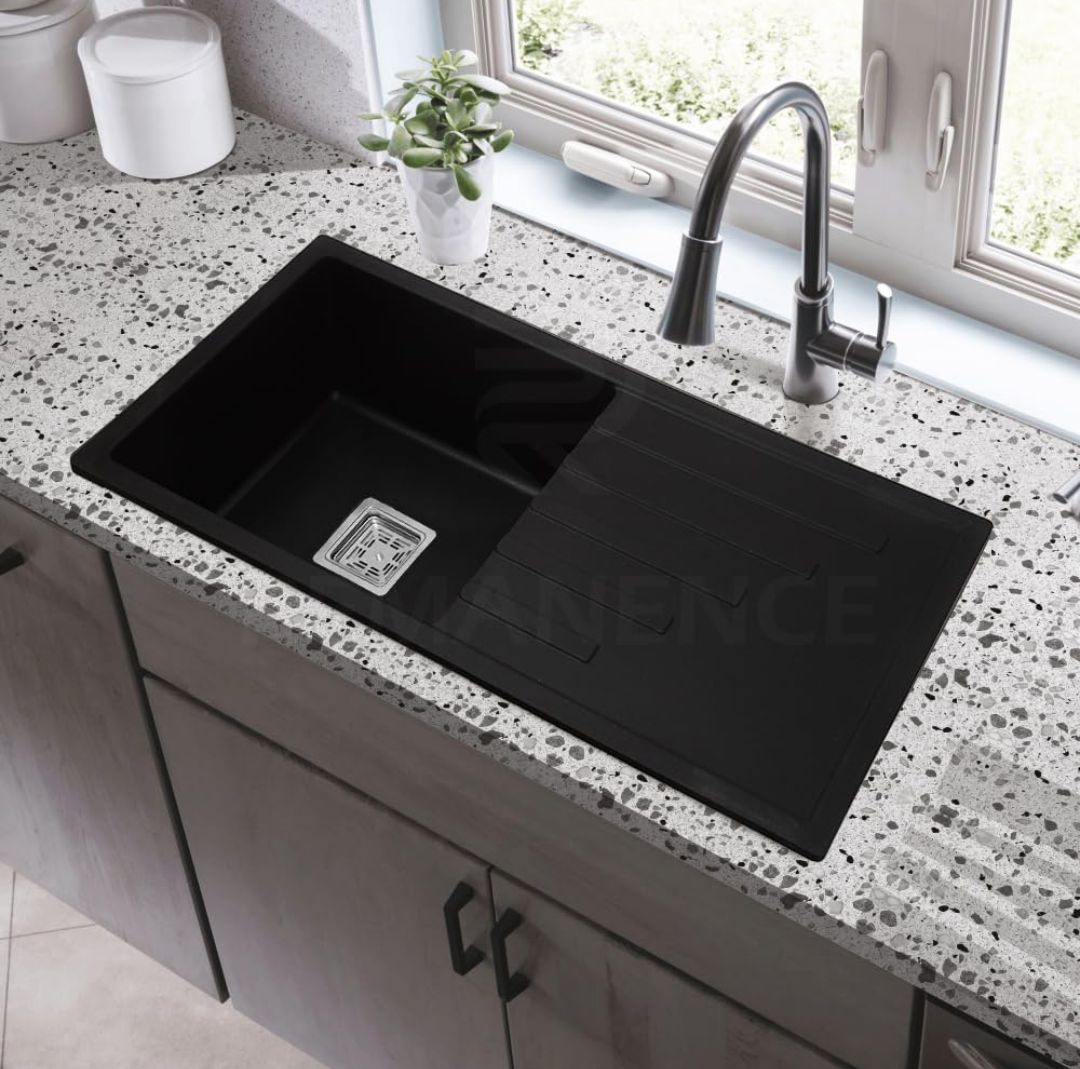 REMANENCE Granite Quartz Single Bowl Kitchen Sink With Drain Board