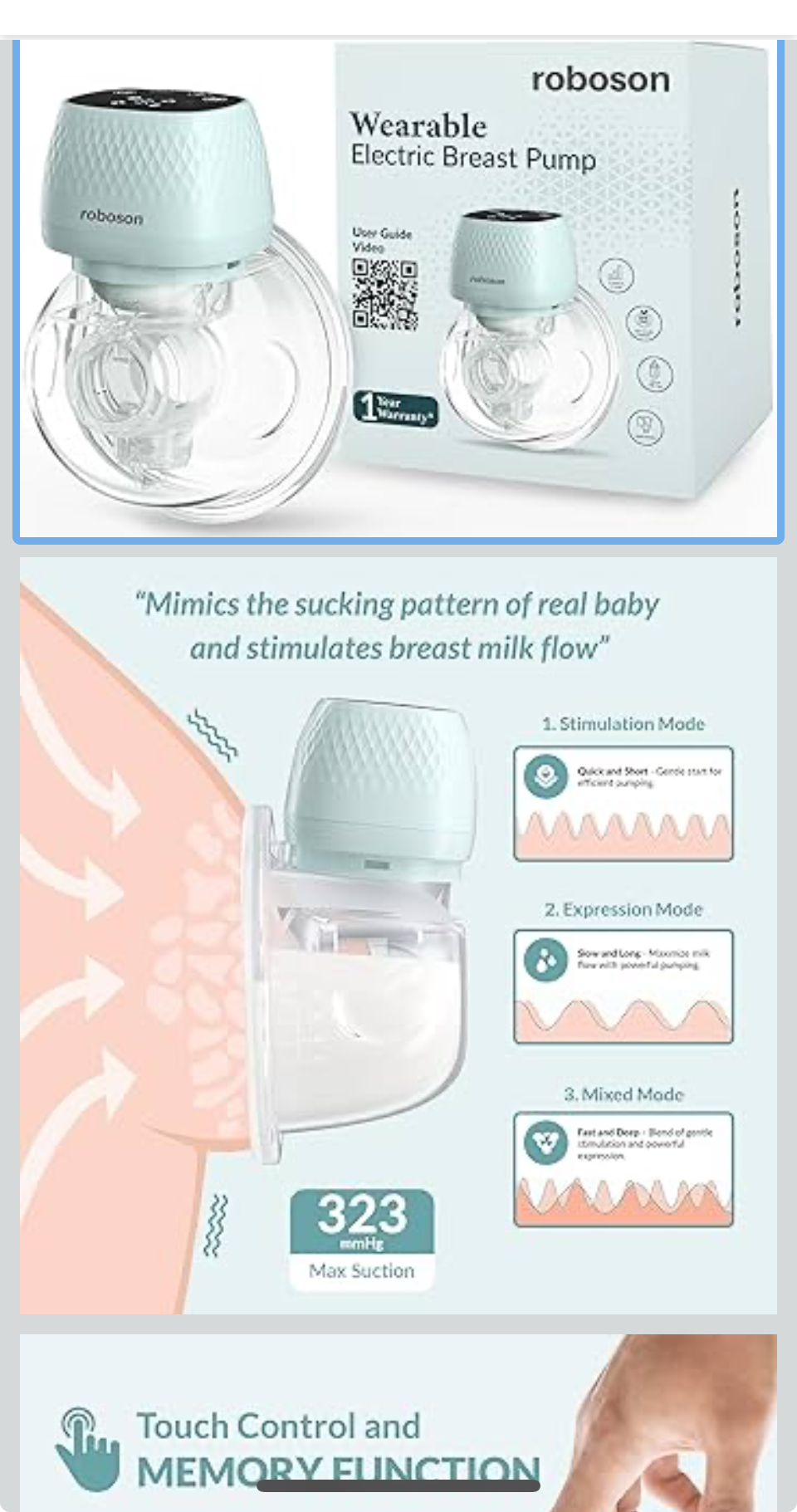 Roboson Wearable Electric Breast Pump For Feeding Mothers, Automatic Electrical Milk Feeding Pumping Machine with 3 Modes & 9 levels