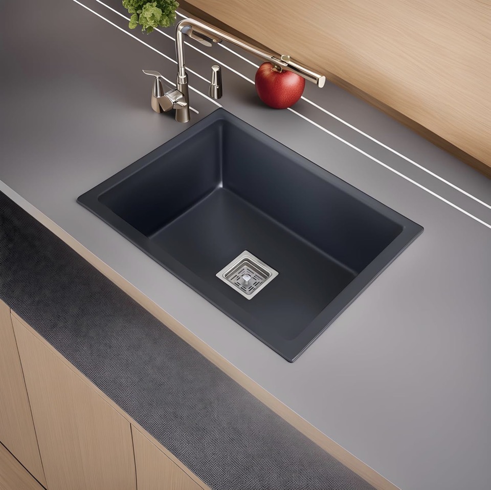 Aquivara Granite Quartz Single Bowl Kitchen Sink With PVC