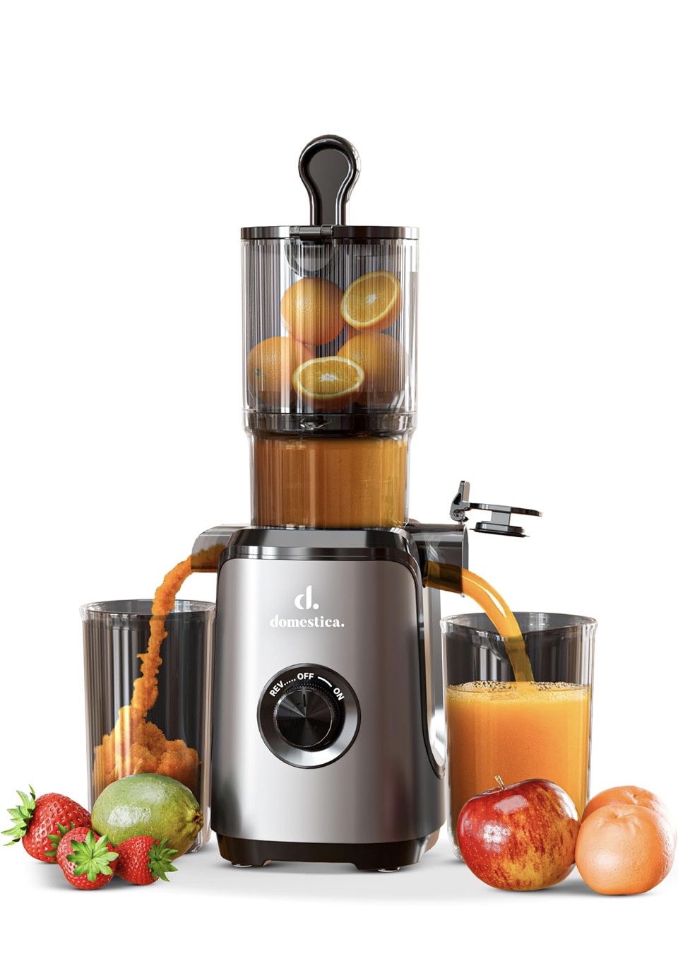 DOMESTICA Dripdrop Cold Press Juicer For Home With 108mm Wide Feed Chute | Juicer Machine For Whole Vegetable & Fruit | Slow Juicer With Large Auger & Triple Strainers For Max Juice Yield, 200 Watts