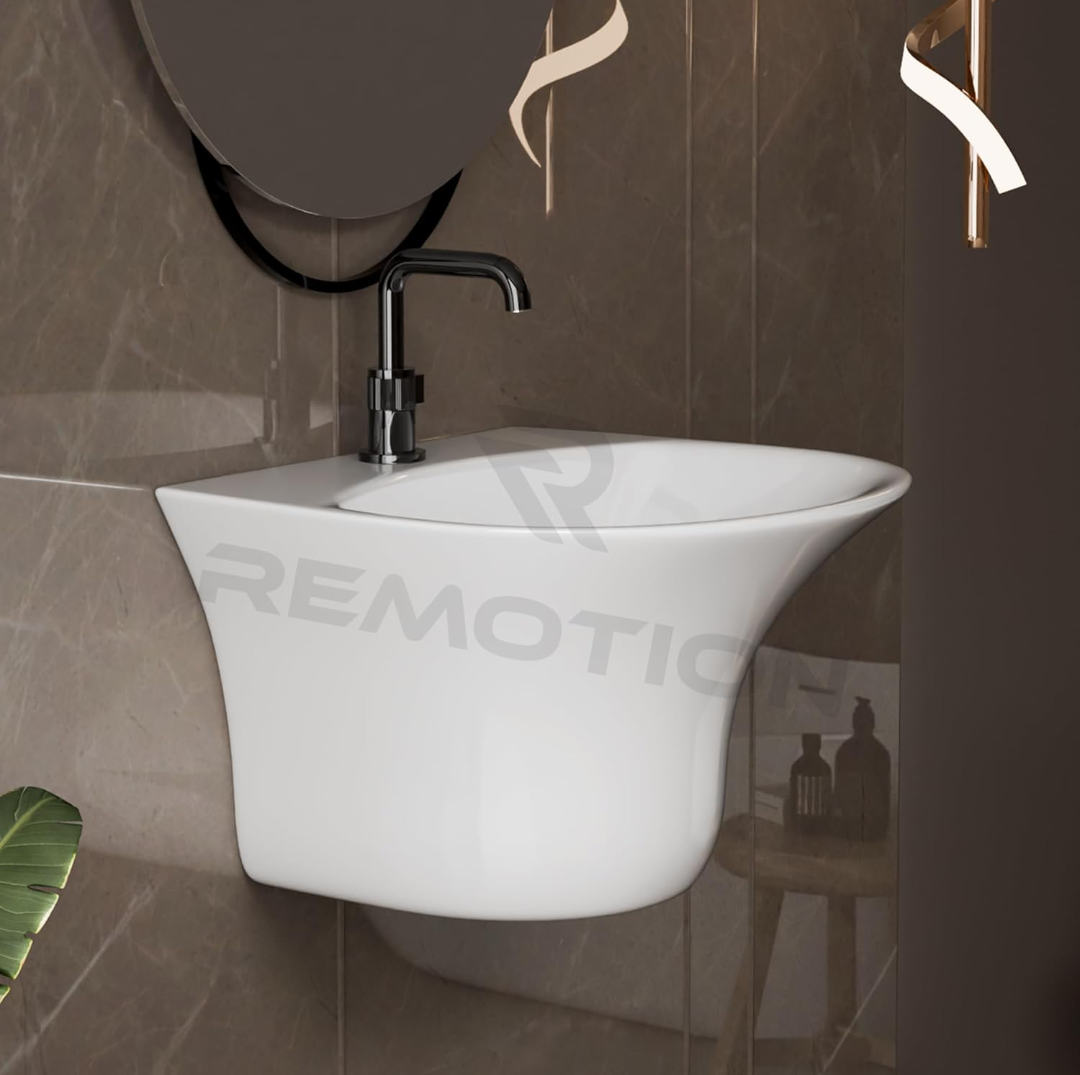 REMOTION Luxury Wall Mount Half Pedestal Wash Basin for Bathroom