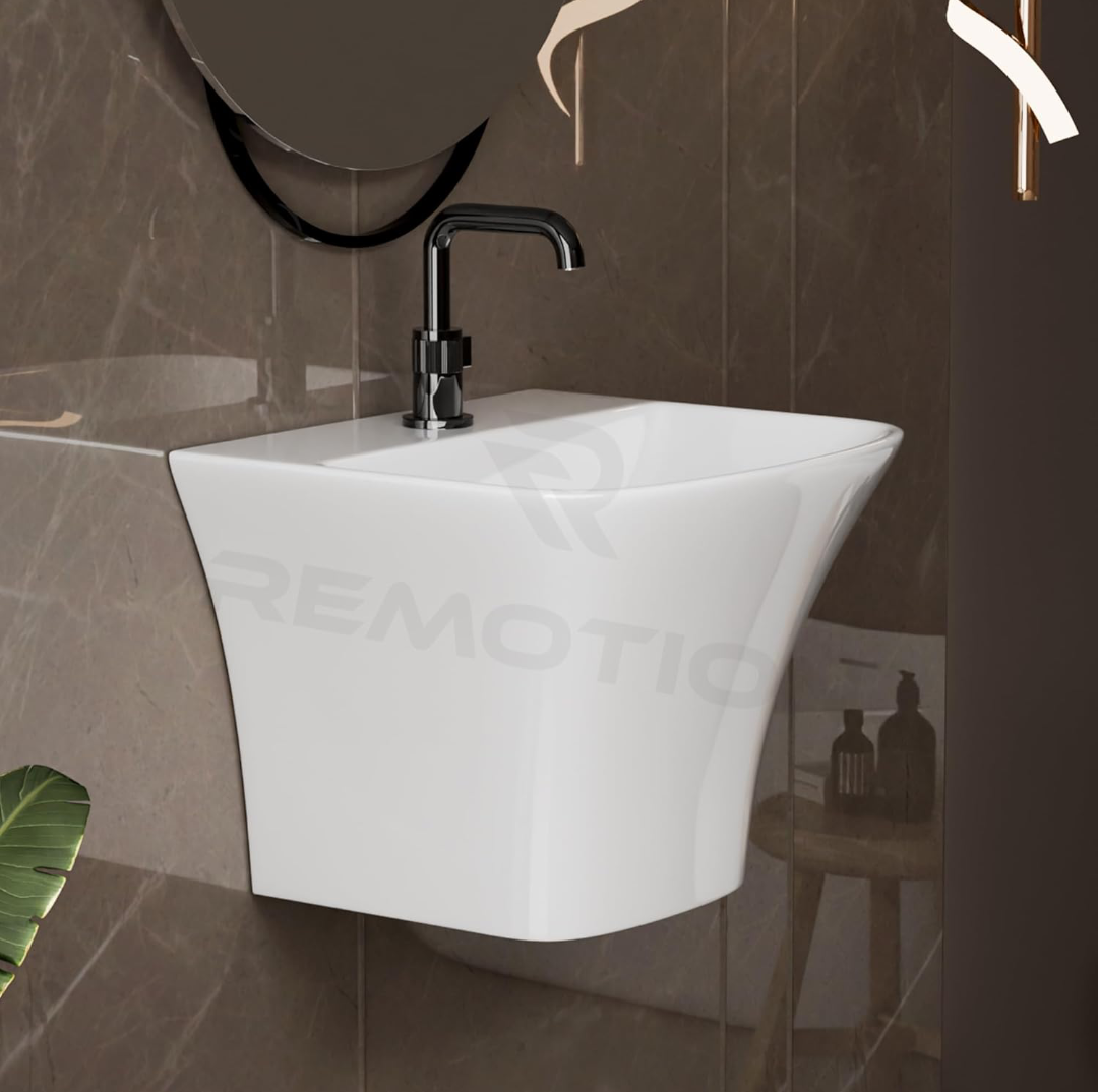 REMOTION Luxury Wall Mount Half Pedestal Wash Basin for Bathroom