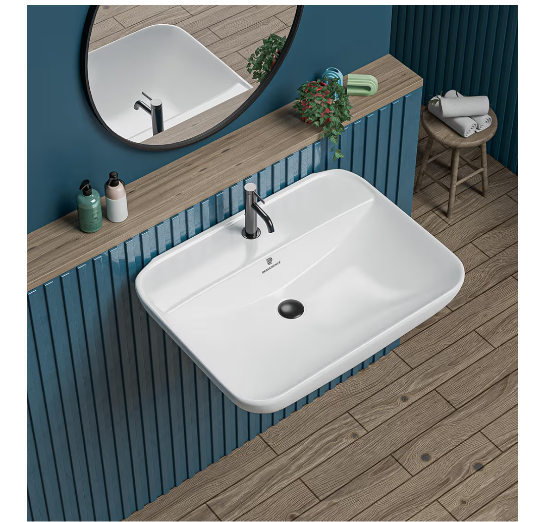 REMANENCE Ceramic Wall Hung Corner Wash Basin for Bathroom