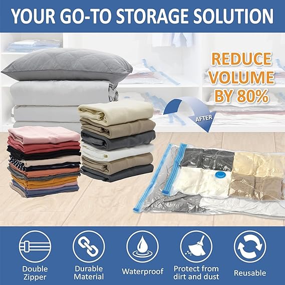 8 Jumbo Vacuum Storage Bags, Space Saver Bags Compression Storage Bags 